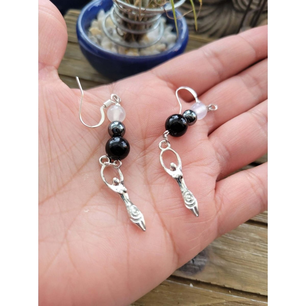 Triple Protection Goddess Earrings With Crystals -