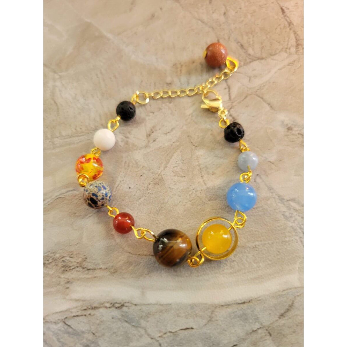 Universe Galaxy The Nine Planets Guardian Star, Natural Mixed Gemstone Beads Bracelets -