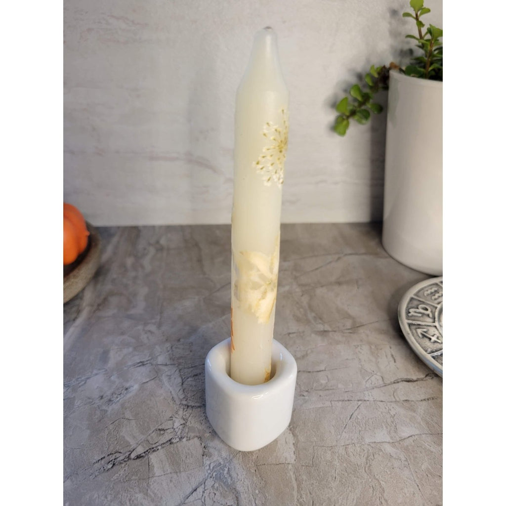 White Taper candle Holder, Ceramic handmade candle holder -