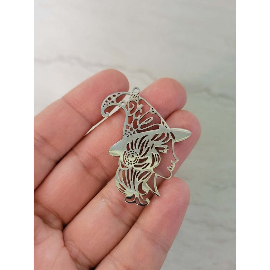 Witch Girl Face Charm, Witch Jewelry, Stainless Steel Pendants -Charms & Pendants