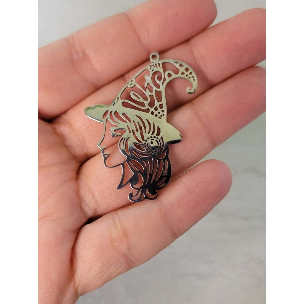 Witch Girl Face Charm, Witch Jewelry, Stainless Steel Pendants -Charms & Pendants