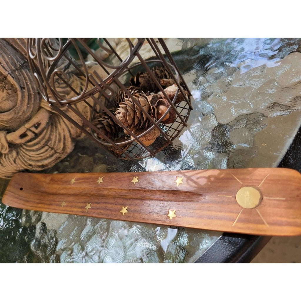 Wooden Ash Catcher Incense Holder/Hand Crafted Incense Burner - Elephant, Dolphin, Moon, Star, Pentagram Incense -