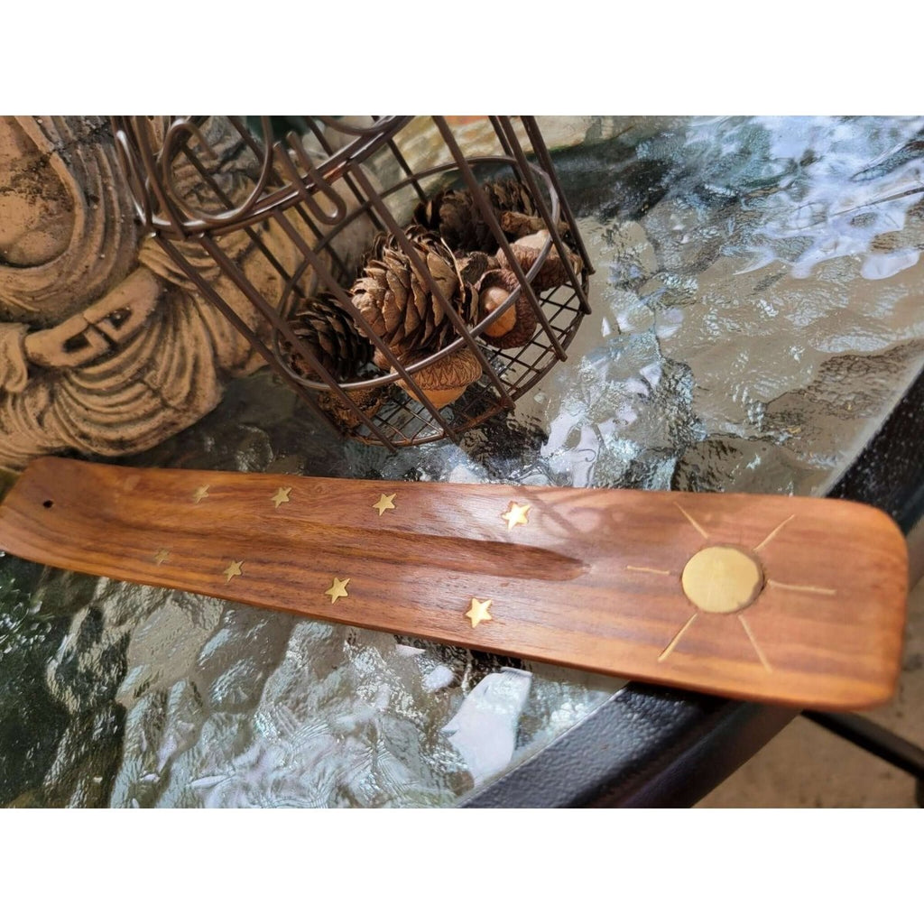 Wooden Ash Catcher Incense Holder/Hand Crafted Incense Burner - Elephant, Dolphin, Moon, Star, Pentagram Incense -