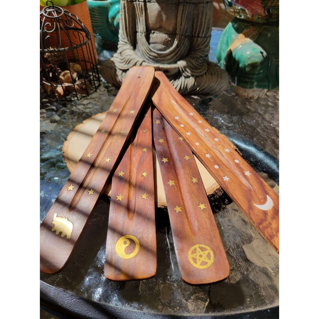 Wooden Ash Catcher Incense Holder/Hand Crafted Incense Burner - Elephant, Dolphin, Moon, Star, Pentagram Incense -