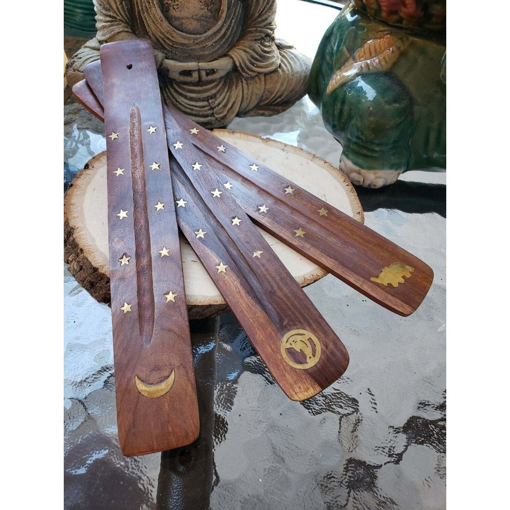 Wooden Ash Catcher Incense Holder/Hand Crafted Incense Burner - Elephant, Dolphin, Moon, Star, Pentagram Incense -