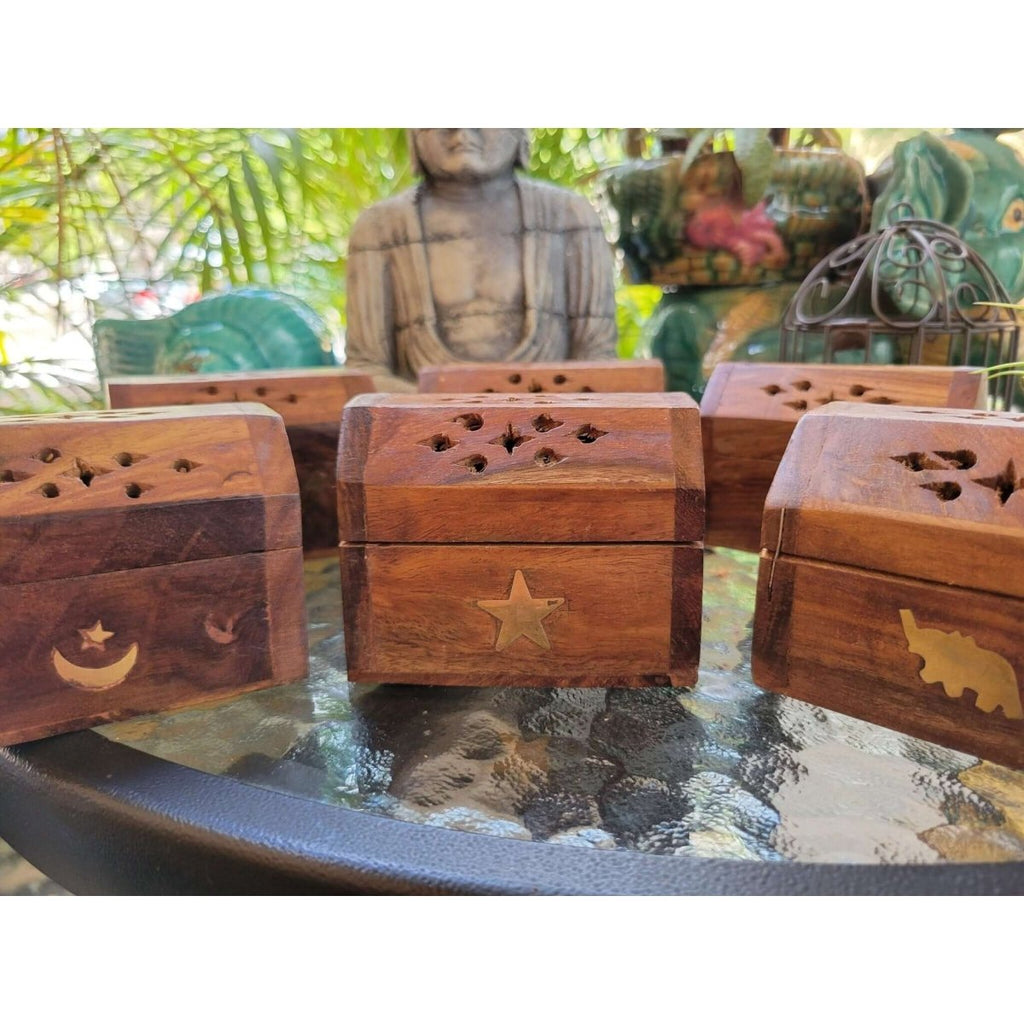 Wooden Coffin Box Small 3", Incense Burner, Altar Cone Incense Burner -