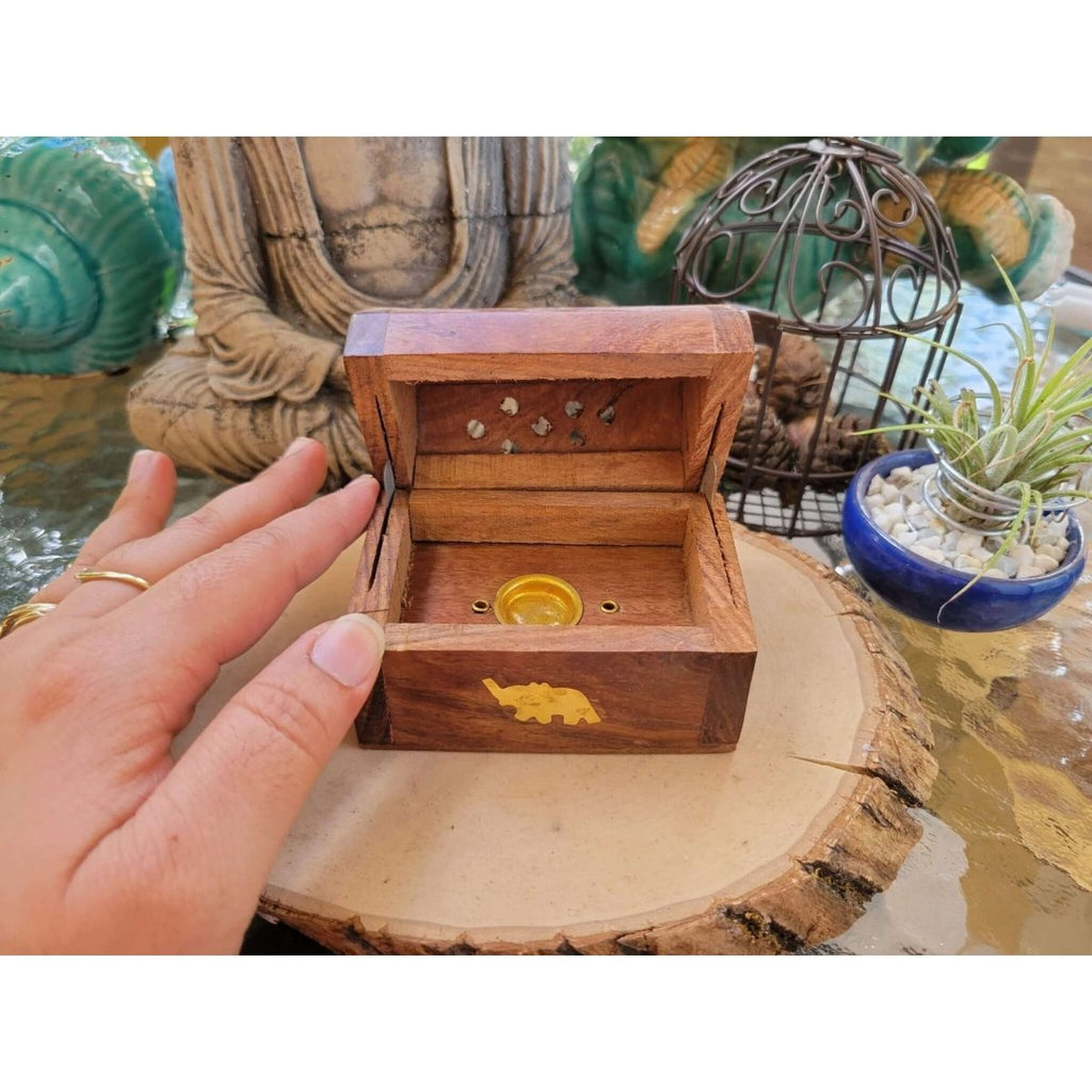 Wooden Coffin Box Small 3", Incense Burner, Altar Cone Incense Burner -