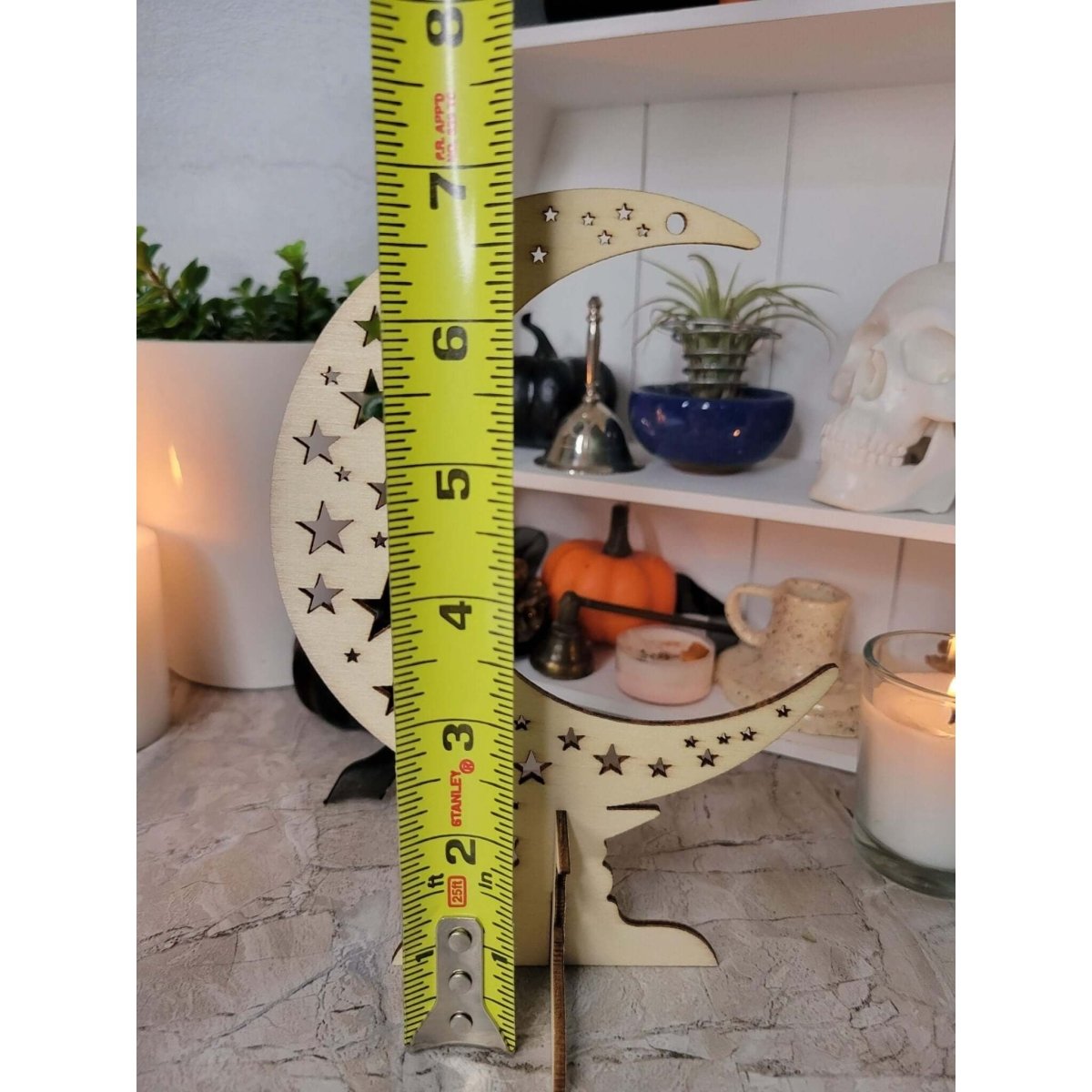 Wooden Ornaments, Wood Tabletop Decoration, Moon with Star, Witchy decor -Decor