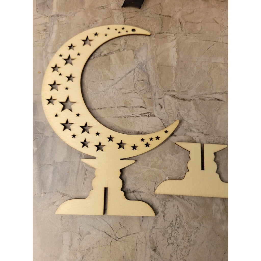 Wooden Ornaments, Wood Tabletop Decoration, Moon with Star, Witchy decor -Decor