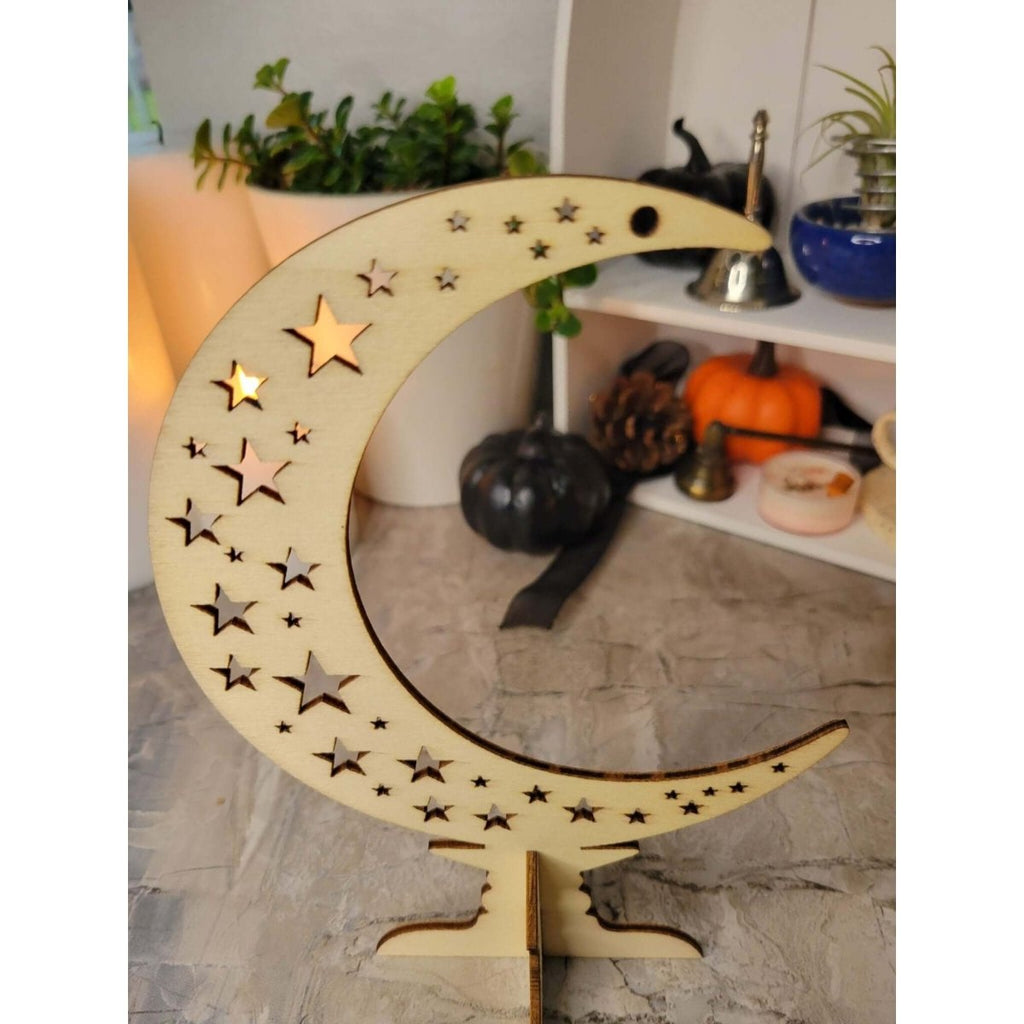 Wooden Ornaments, Wood Tabletop Decoration, Moon with Star, Witchy decor -Decor